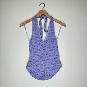 Anthropologie Pilcro Halter Top Lavender Cotton gold buttons
